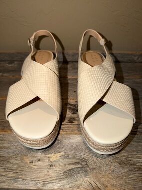 Alex Marie Cream Woven Crossband Wedge Sandals